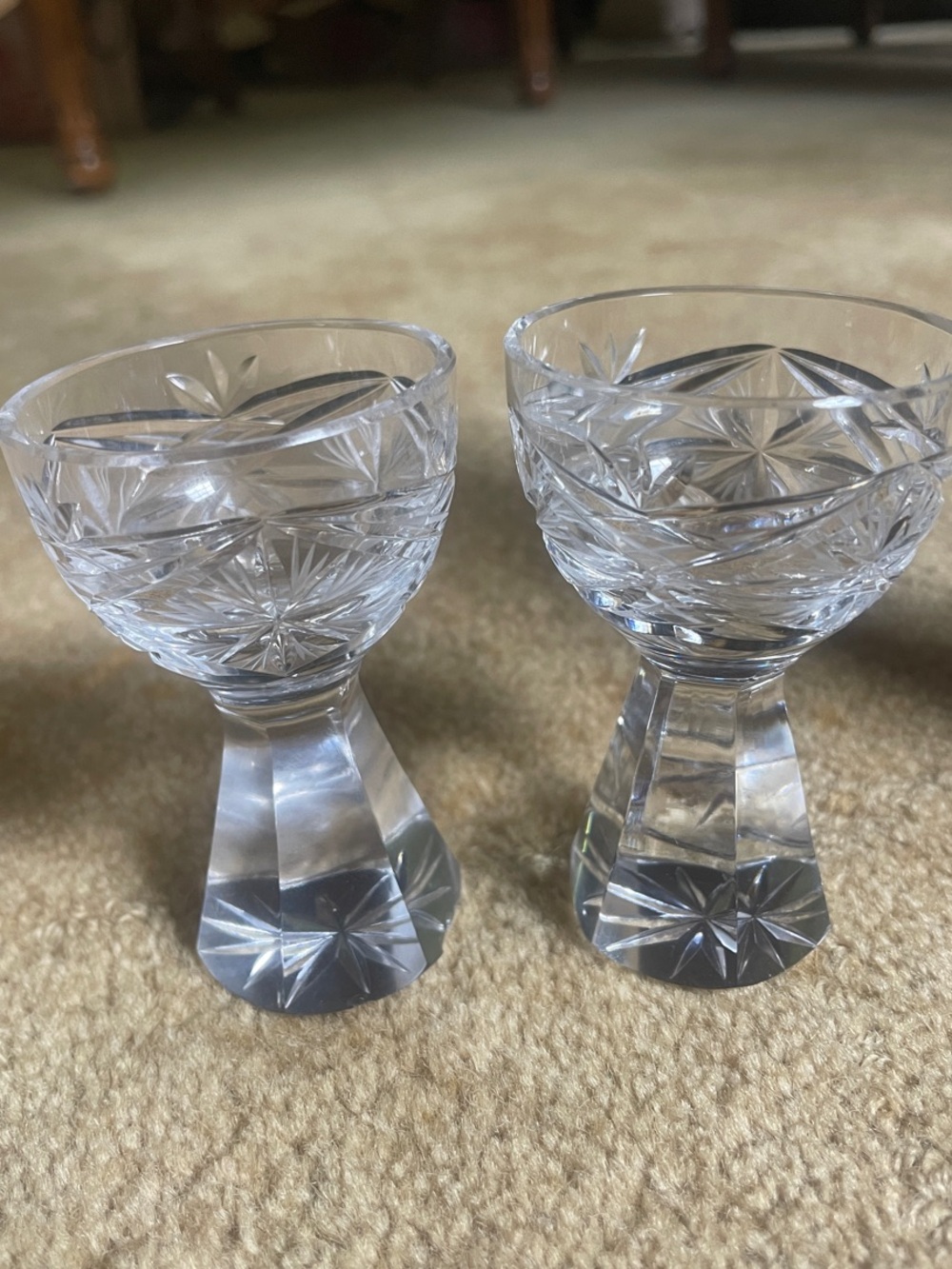 Set of 3 Cut Crystal Cordial Goblets - Clear